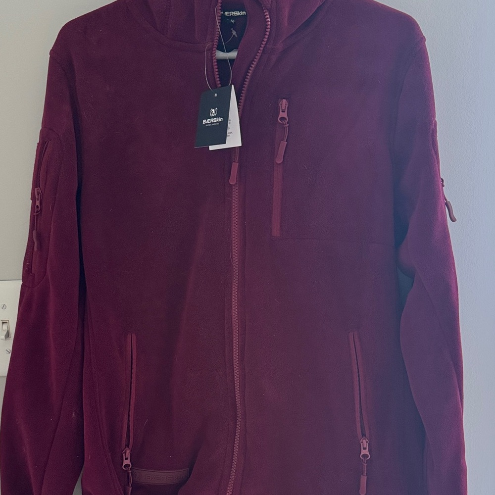 Bearskin Wine Red Full-Zip Hooded Fleece Jacket